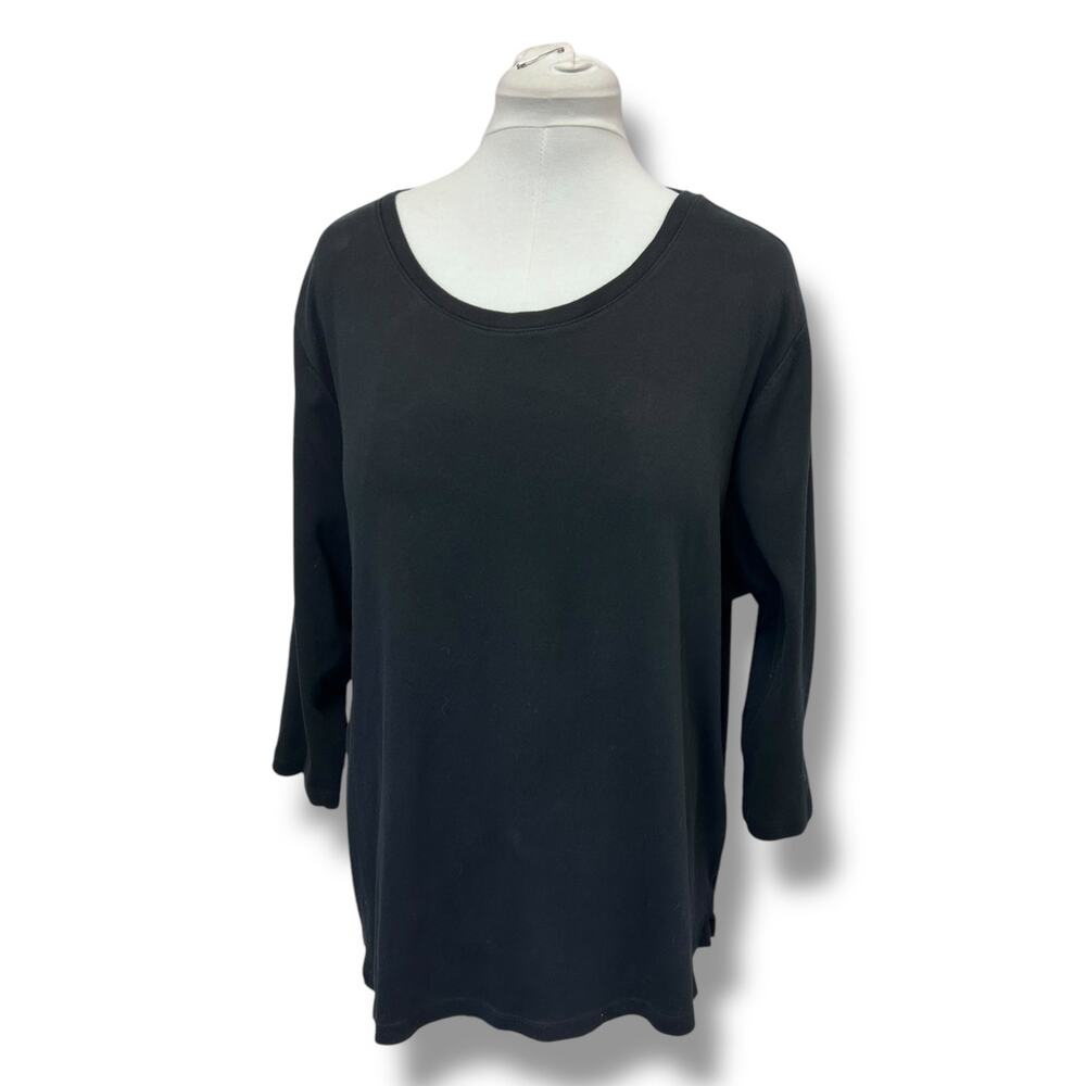 Kim Rogers Curvy Women’s Plus 3/4 Sleeve Crew Neck Tee Casual Comfy Black 3X